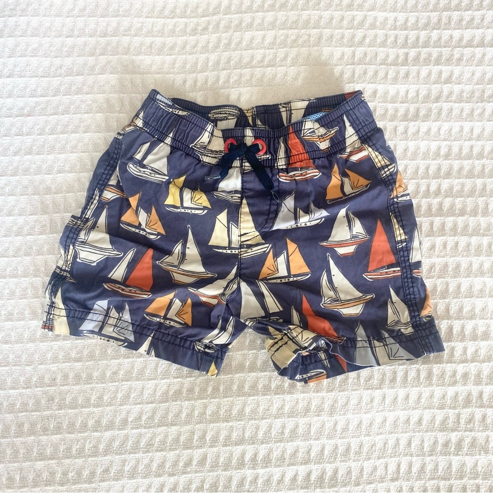 Reyn Spooner Blue and White Sailboat Swim trunks 2T